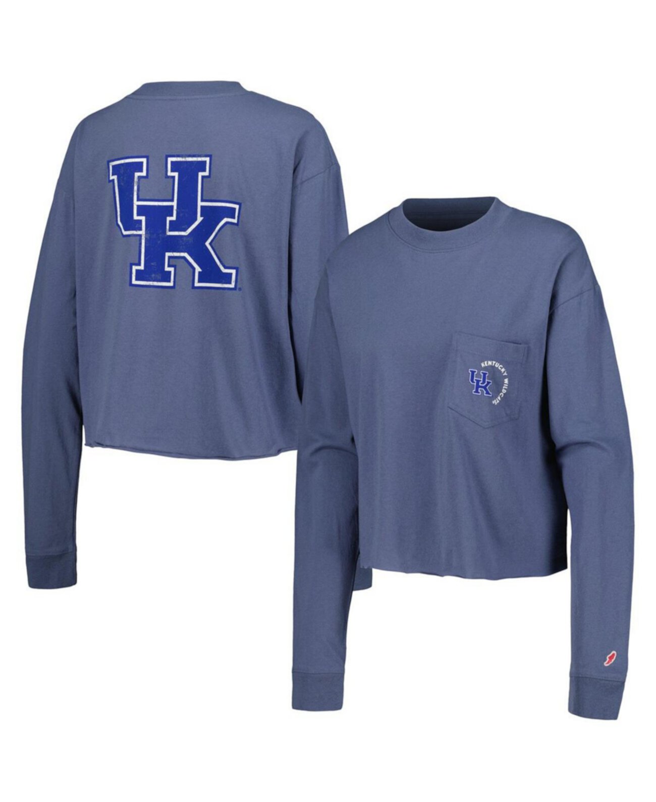 Женская темно-синяя укороченная футболка миди с длинными рукавами и потертостями Kentucky Wildcats Clothesline League Collegiate Wear