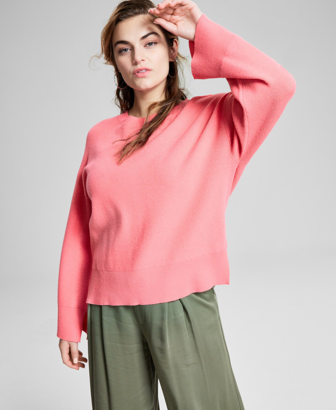 Женский полосатый свитер с круглым вырезом и разрезными манжетами, созданный для Macy's And Now This