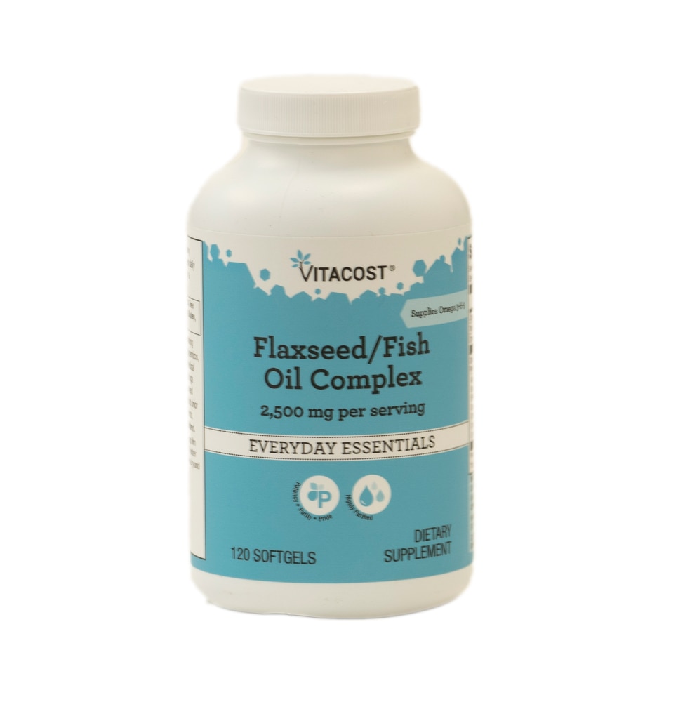 Комплекс льняного семени и рыбьего жира — 2500 мг на порцию — 120 мягких таблеток Vitacost
