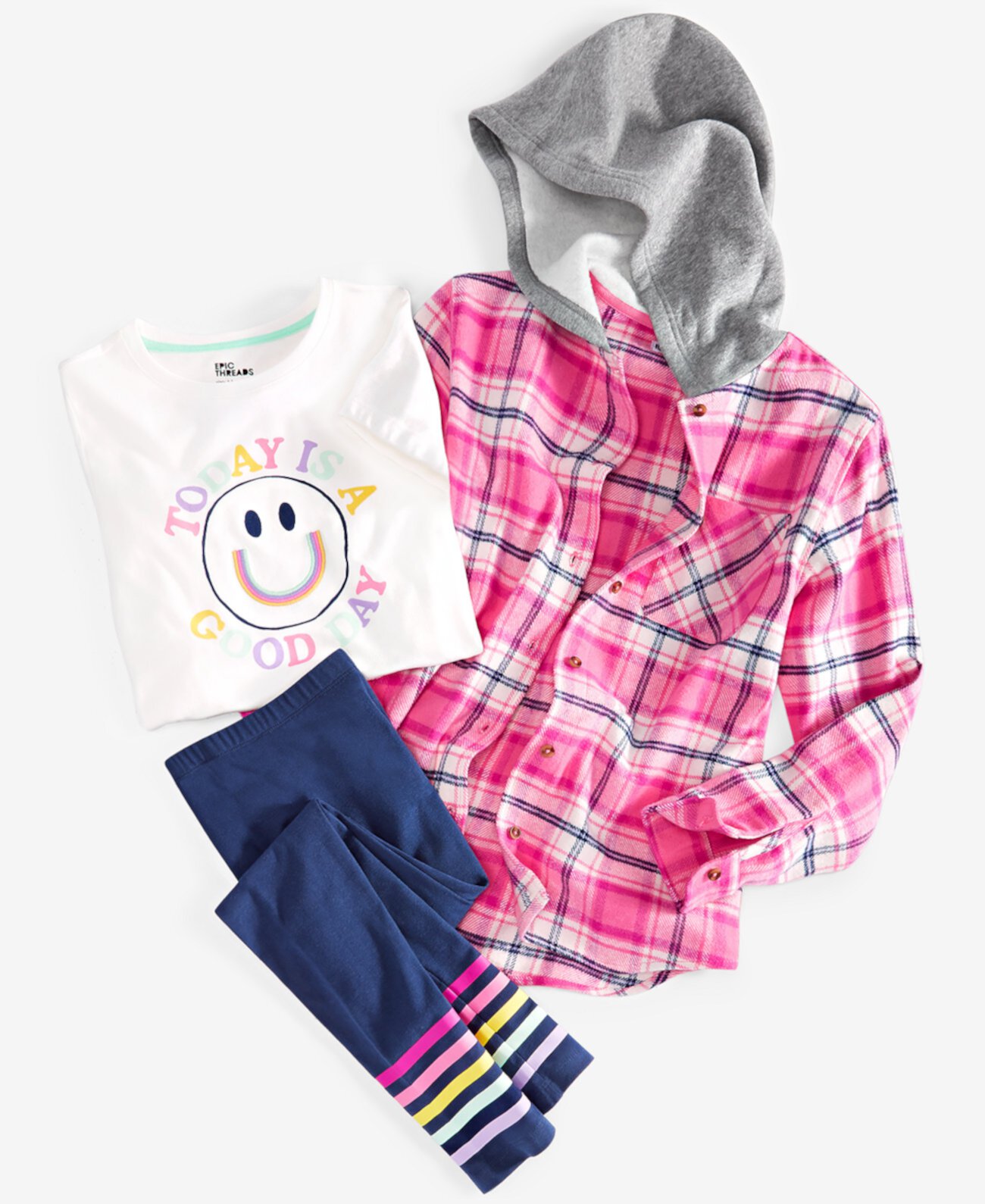 Хлопковая рубашка в клетку с капюшоном для больших девочек, созданная для Macy's Epic Threads