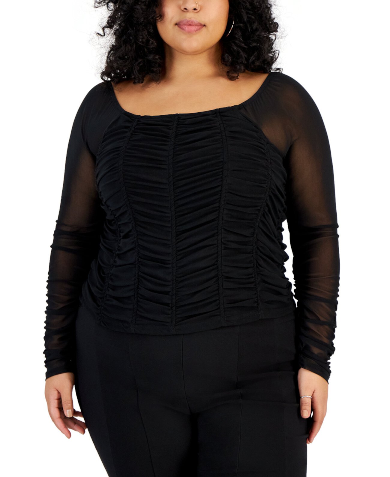 Женская Блузка Full Circle Trendy Plus Size Mesh-Sleeve Ruched Corset Full Circle