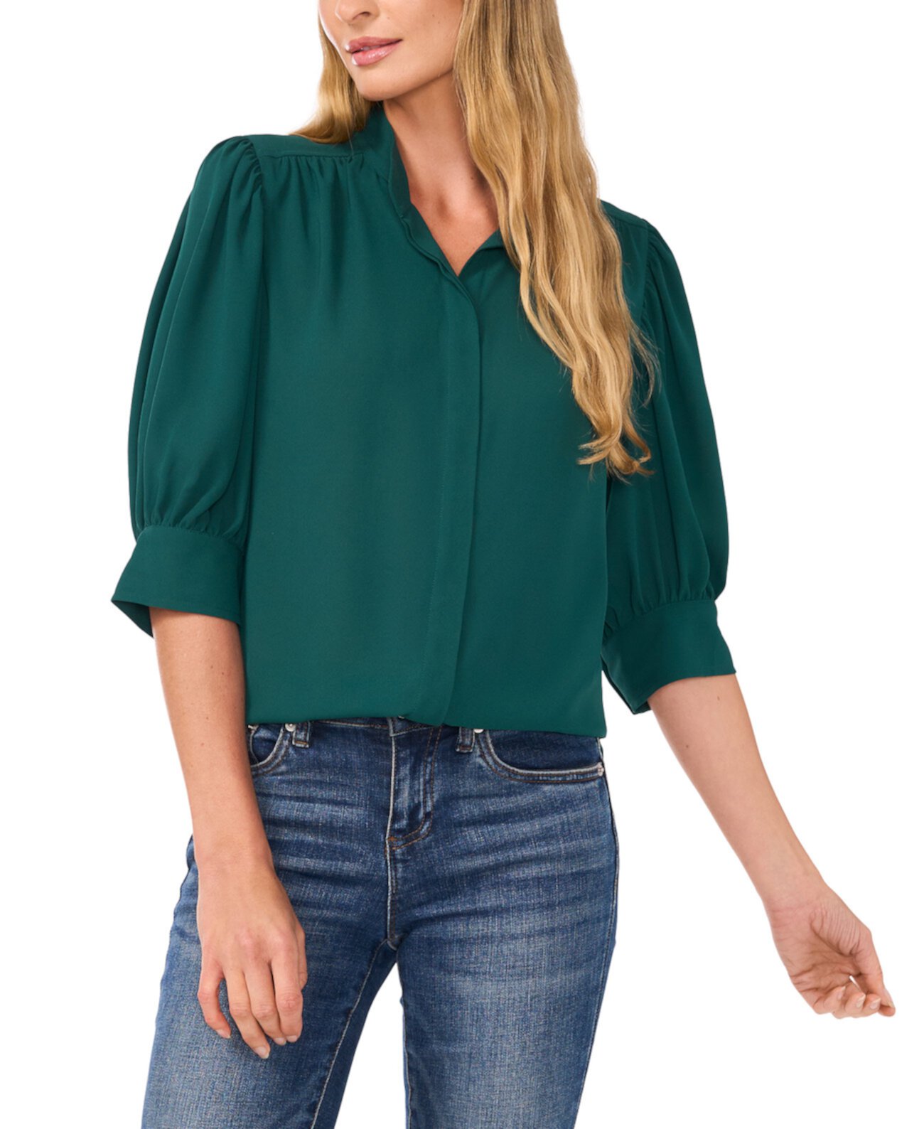 Women's 3/4-Sleeve Collared Button Down Blouse CeCe