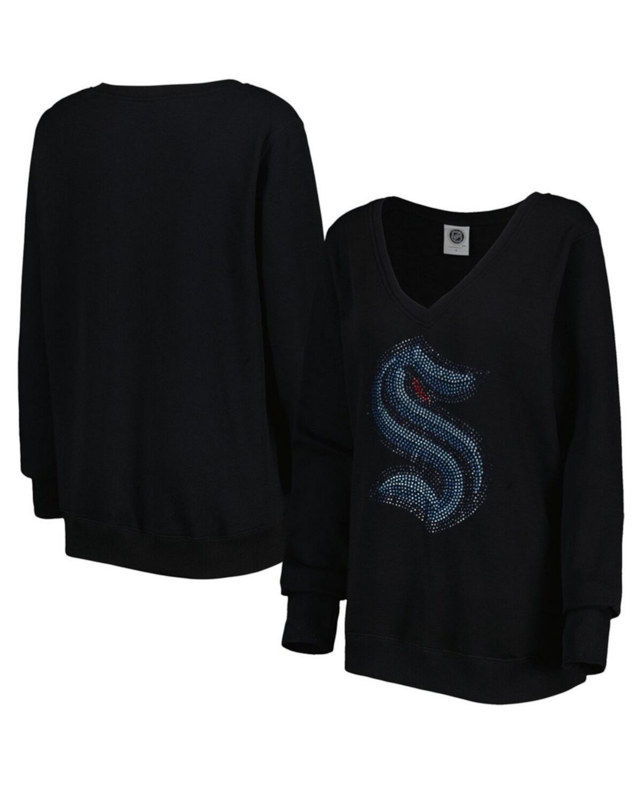 Черный женский пуловер с v-образным вырезом и стразами Seattle Kraken Rhinestone Cuce