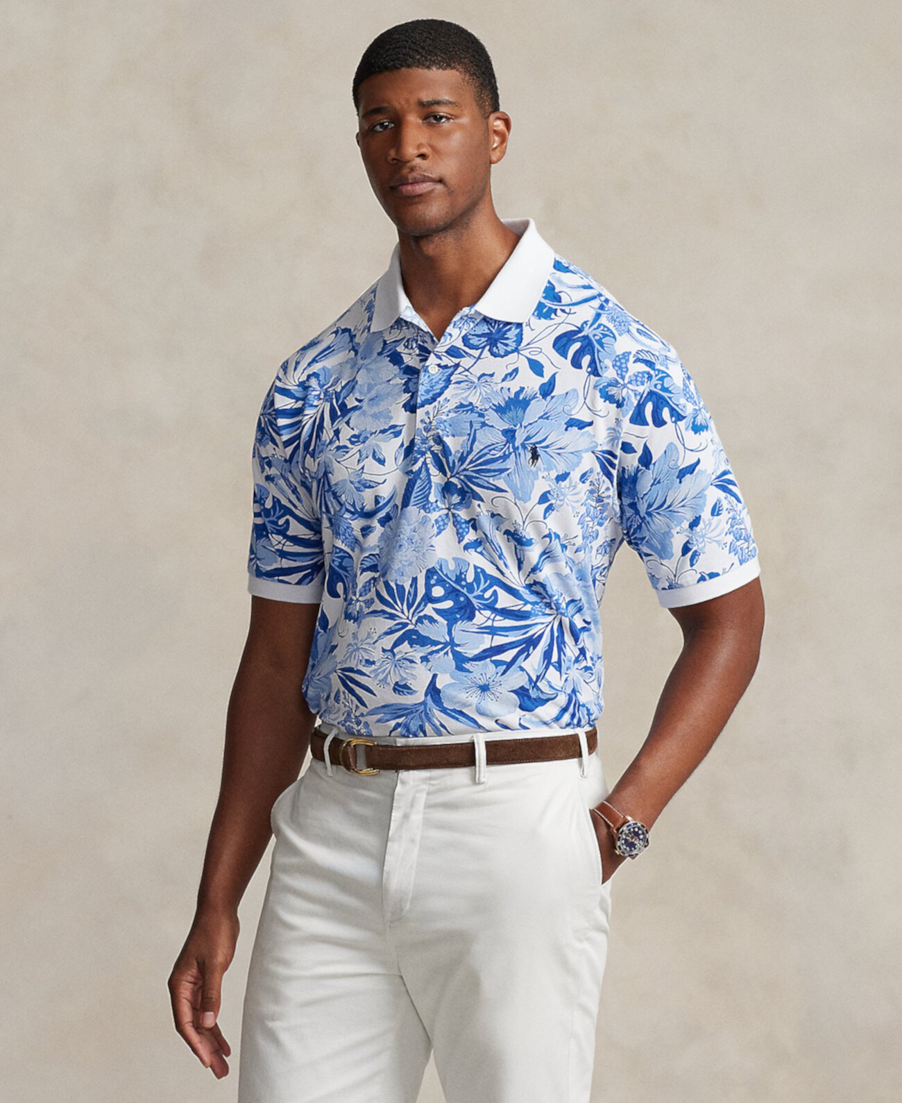 Мужская рубашка-поло с принтом больших и высоких размеров Polo Ralph Lauren