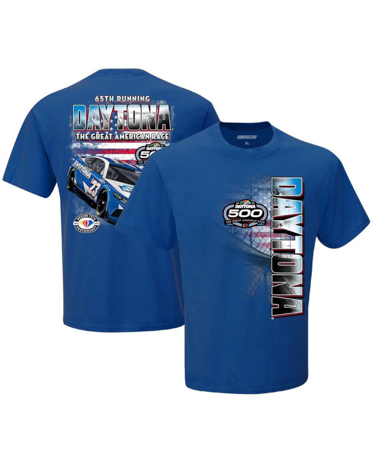 Мужская футболка Royal 2023 Daytona 500 из 100% хлопка с короткими рукавами Checkered Flag Sports