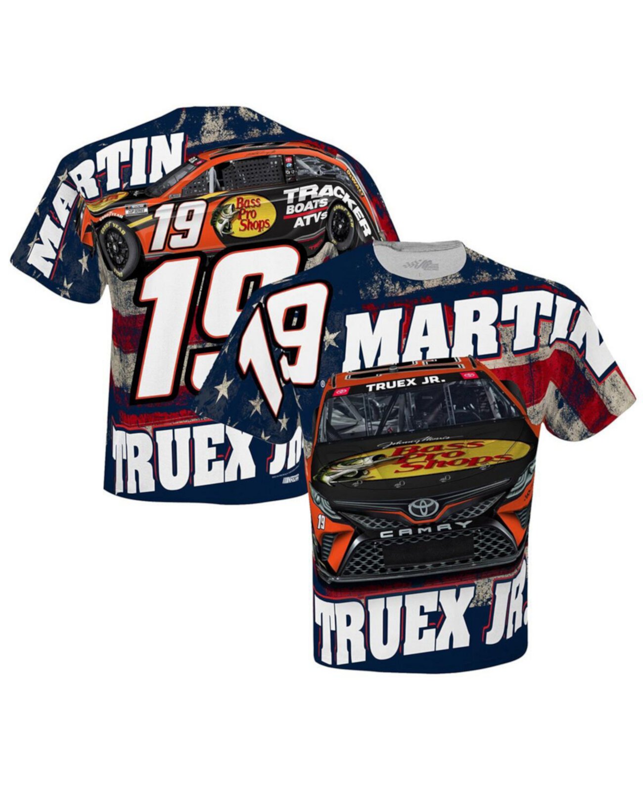 Мужская белая футболка с сублимированным принтом Martin Truex Jr Bass Pro Shops Patriotic Total Stewart-Haas Racing Team Collection