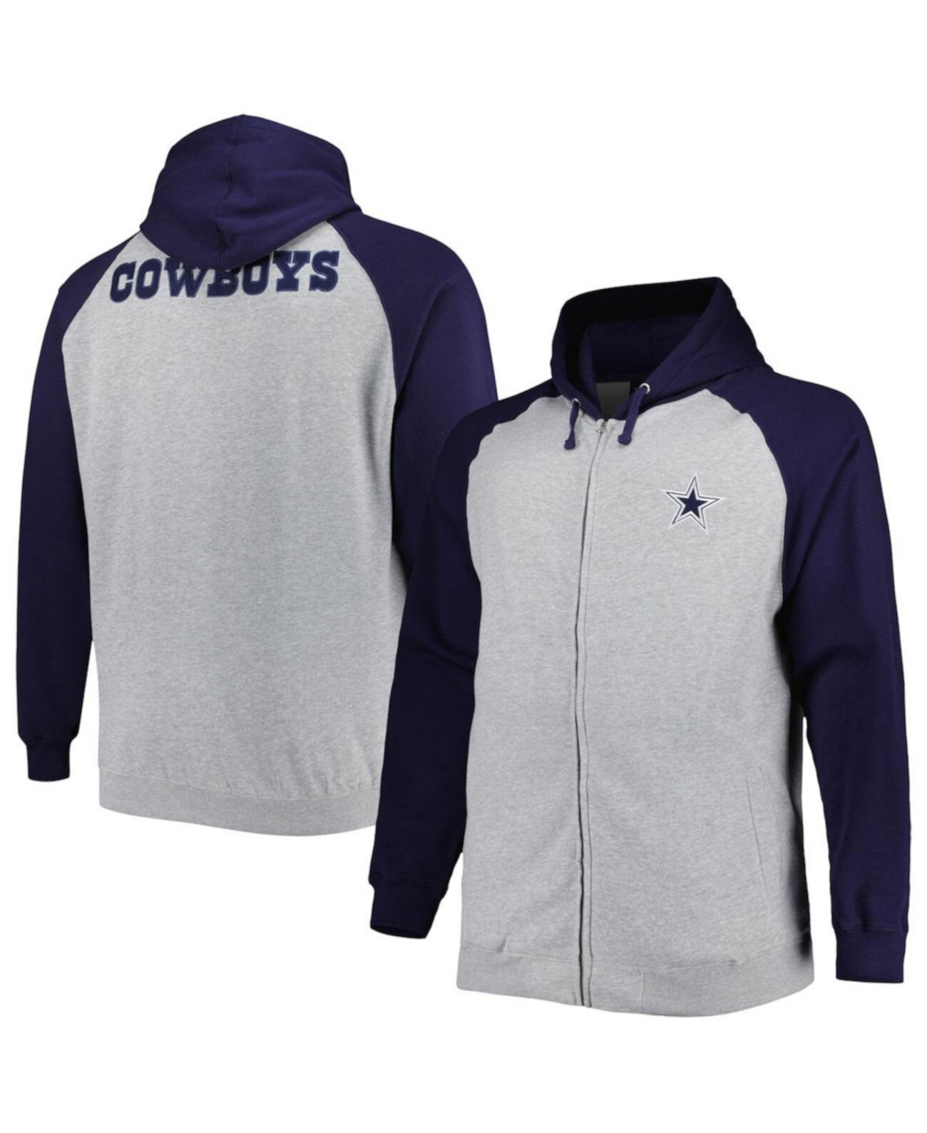 Мужская Повседневная куртка Profile Heather Gray Dallas Cowboys Big and Tall Fleece Raglan Full-Zip Hoodie Profile