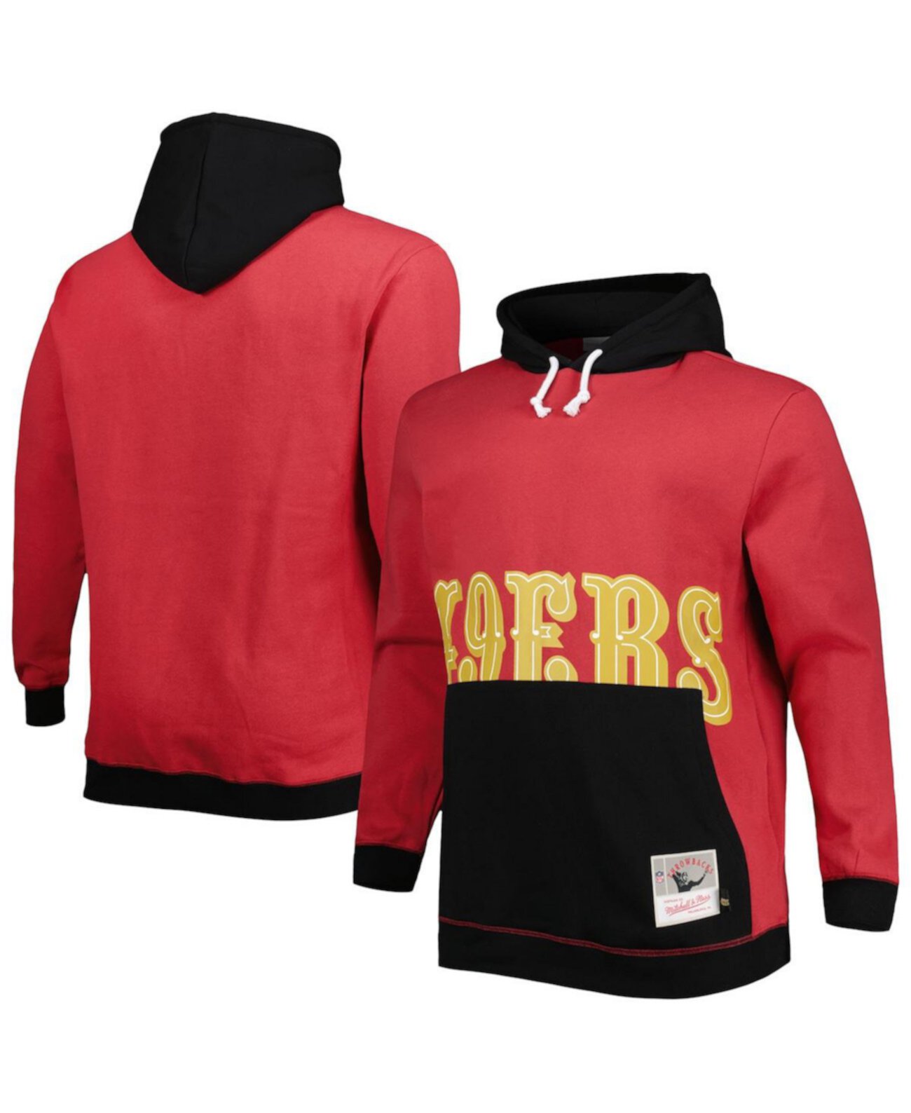 Мужской пуловер с капюшоном алого и черного цвета San Francisco 49ers Big and Tall Big Face Mitchell & Ness