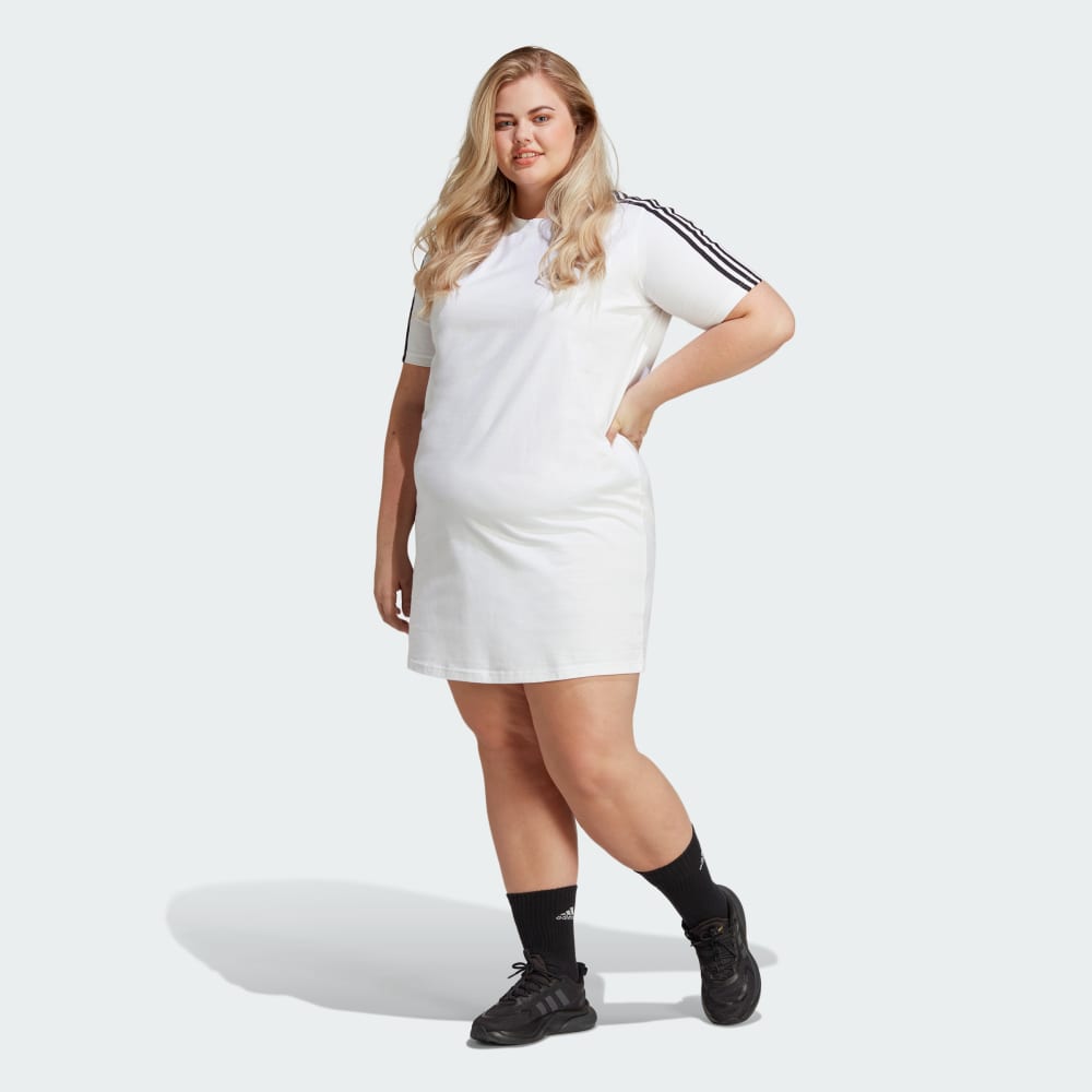 Трикотажное платье-футболка бойфренда Essentials с 3 полосками (большие размеры) Adidas