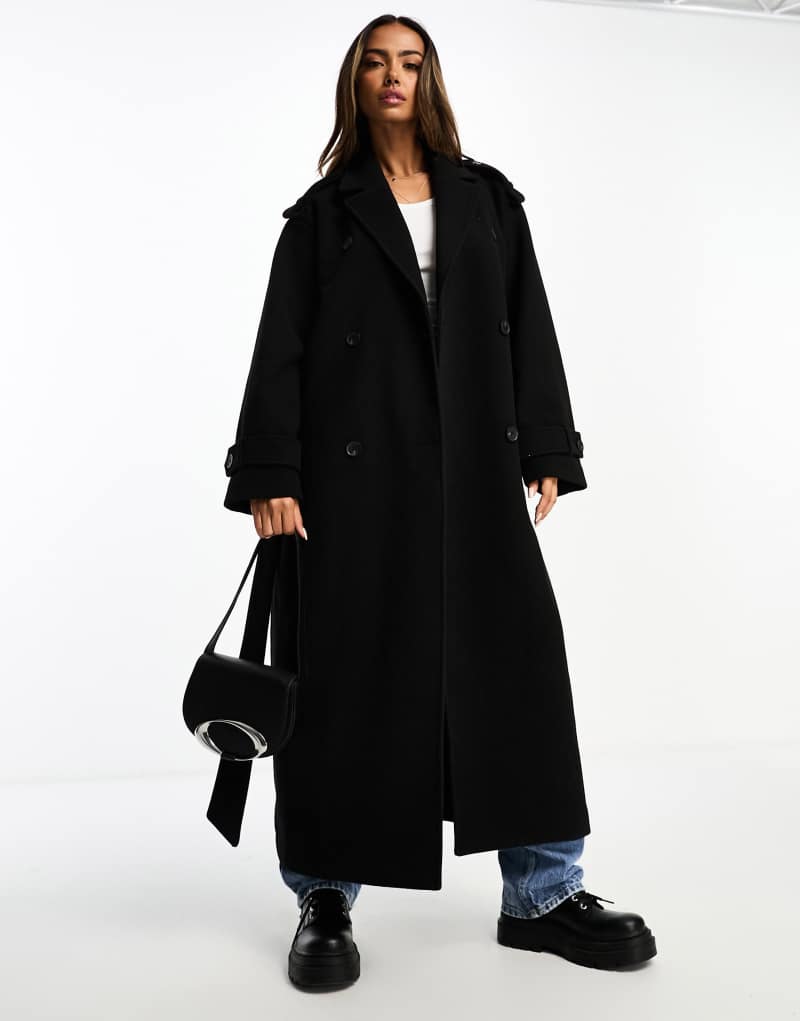 Женское Пальто Monki Monki longline belted trench coat in black Monki