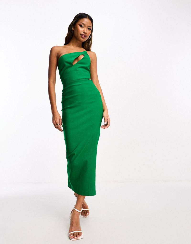 Ярко-зеленое платье миди на одно плечо с вырезами Vesper Vesper