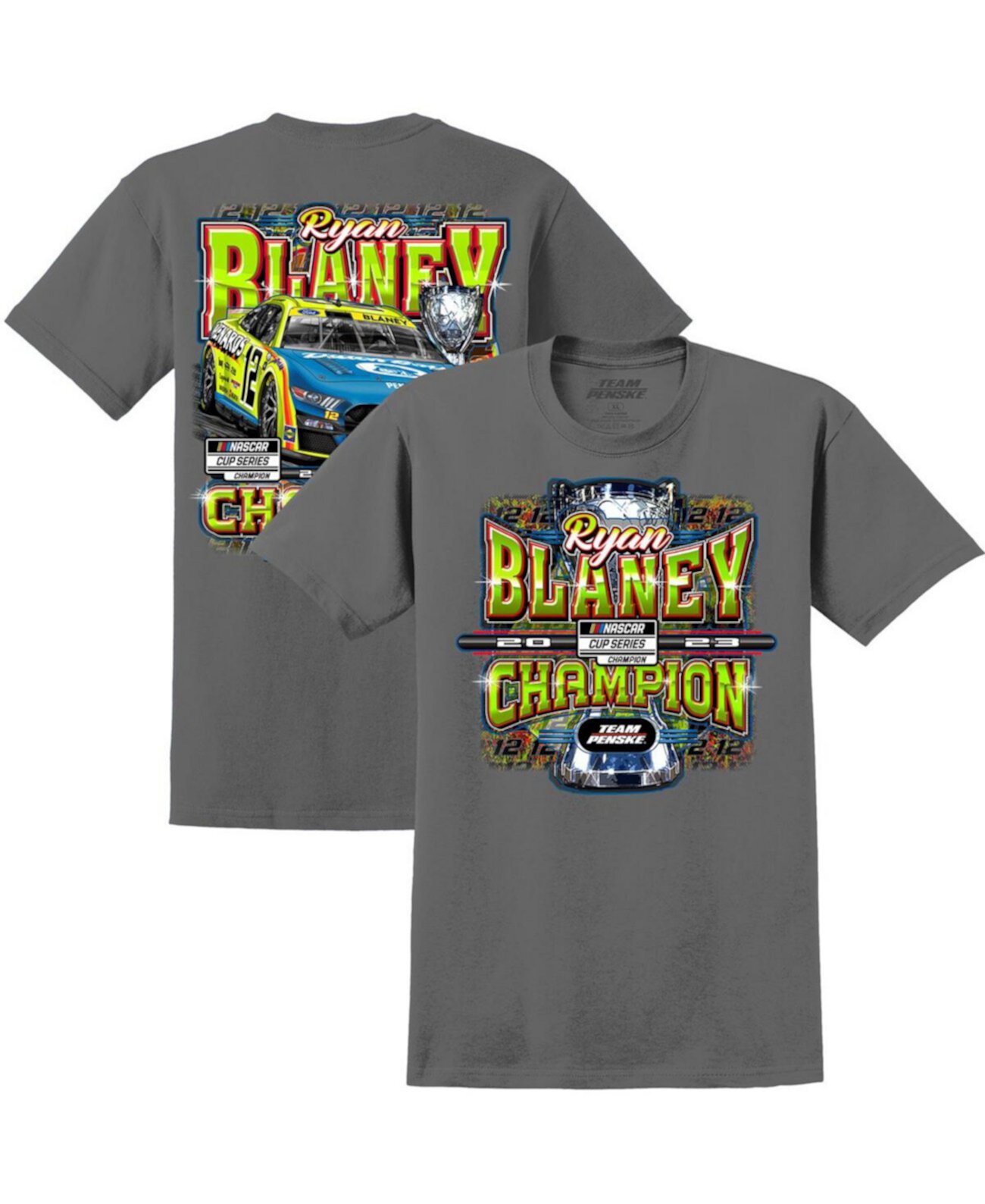 Мужская серая футболка с чемпионом серии Кубка NASCAR 2023 Ryan Blaney Team Penske