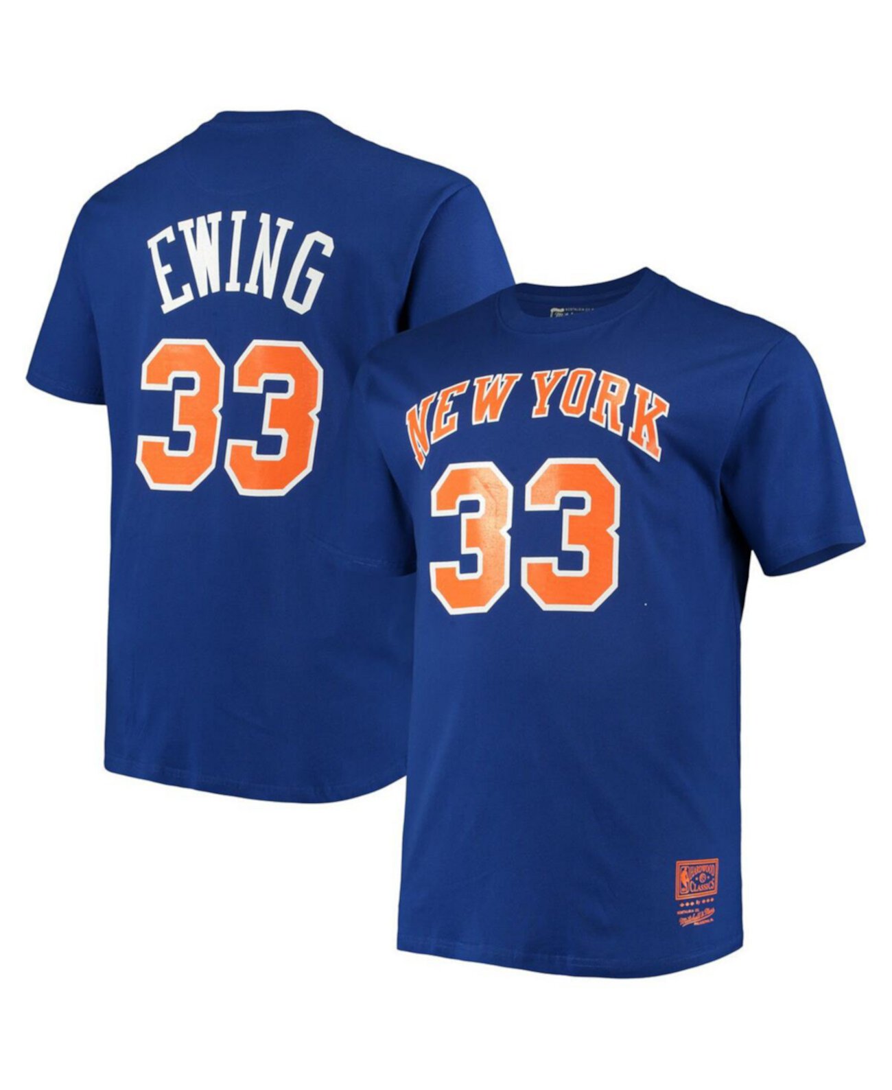 Мужская синяя футболка Патрика Юинга New York Knicks Big and Tall Hardwood Classics с именем и номером Mitchell & Ness