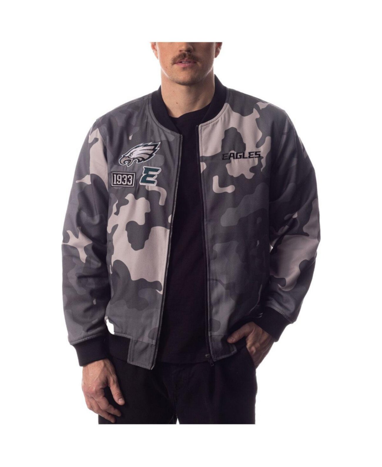 Мужская и Женская Куртка-бомбер с камуфляжным принтом Philadelphia Eagles Gray Distressed от The Wild Collective The Wild Collective