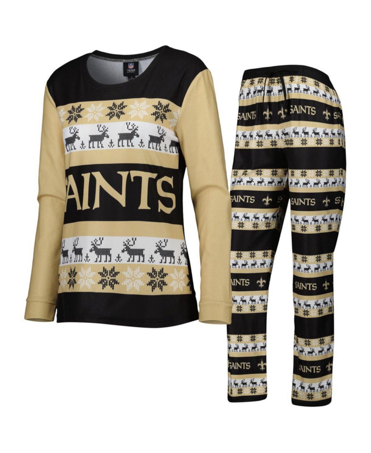 Женский черный пижамный комплект New Orleans Saints Holiday Ugly Pajama Set FOCO