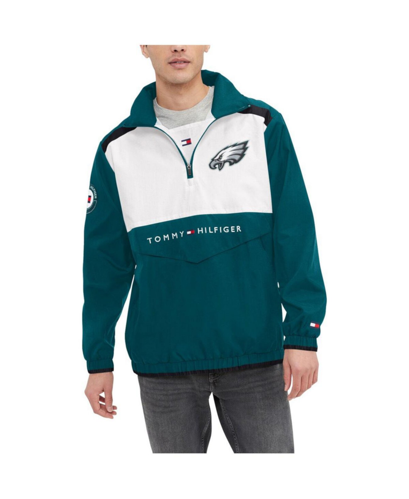 Мужская футболка Kelly Green, White Philadelphia Eagles Carter с капюшоном и полумолнией до половины Tommy Hilfiger