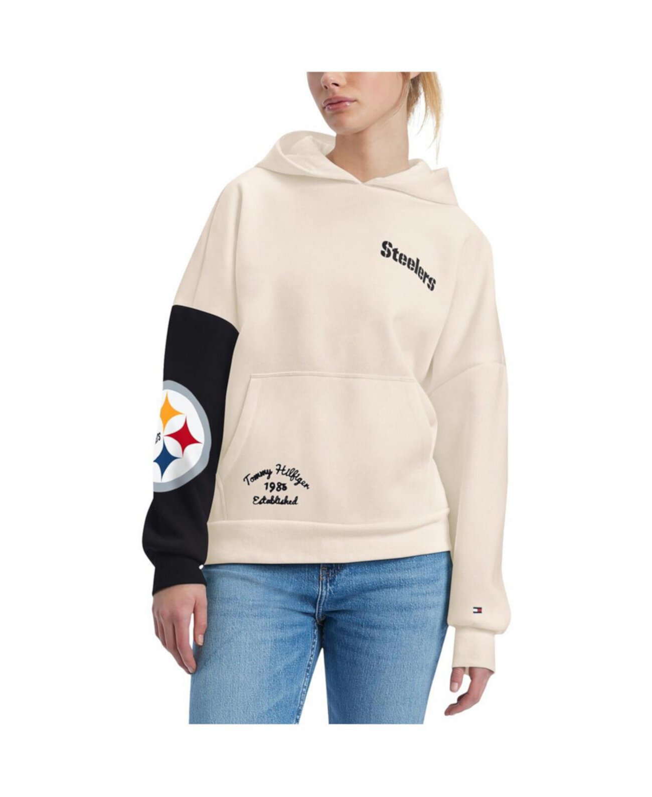 Женский пуловер с капюшоном кремового цвета, черный Pittsburgh Steelers Harriet Tommy Hilfiger