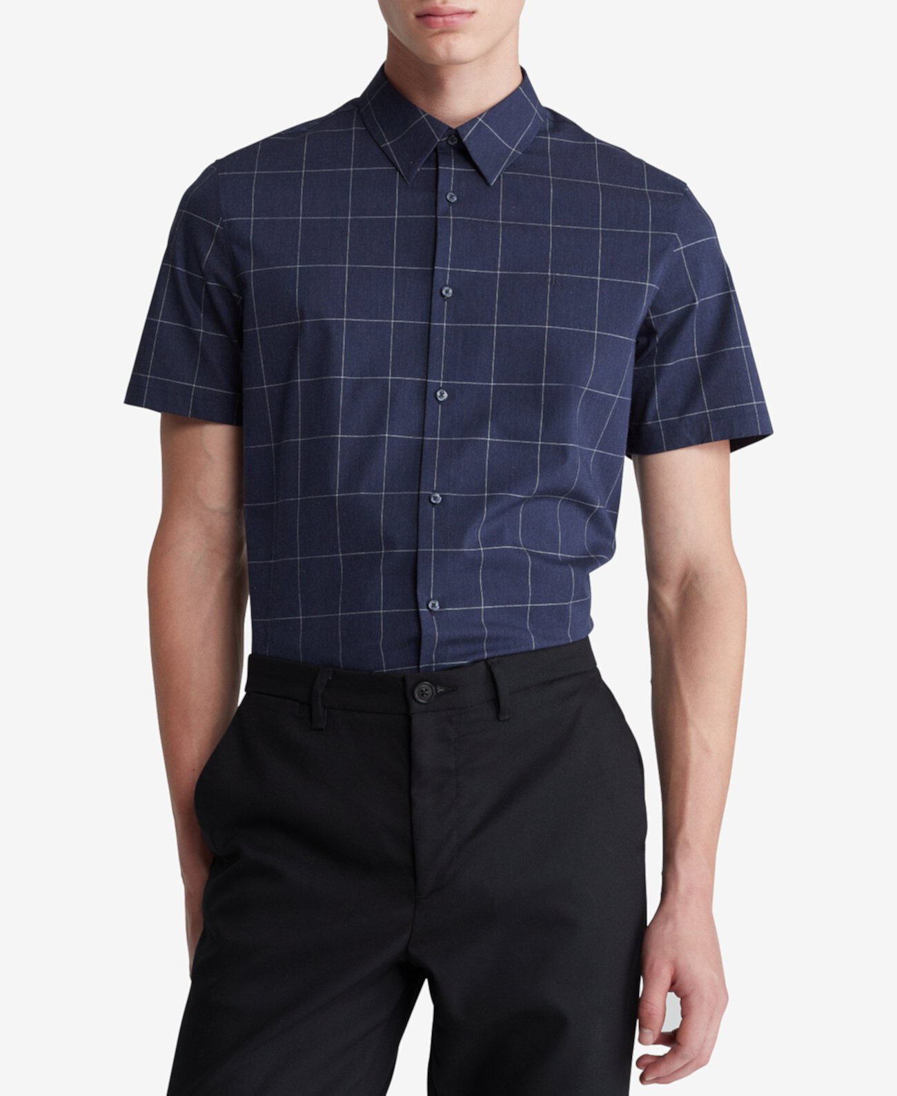 Мужская приталенная рубашка в тон с короткими рукавами и пуговицами в тон Calvin Klein