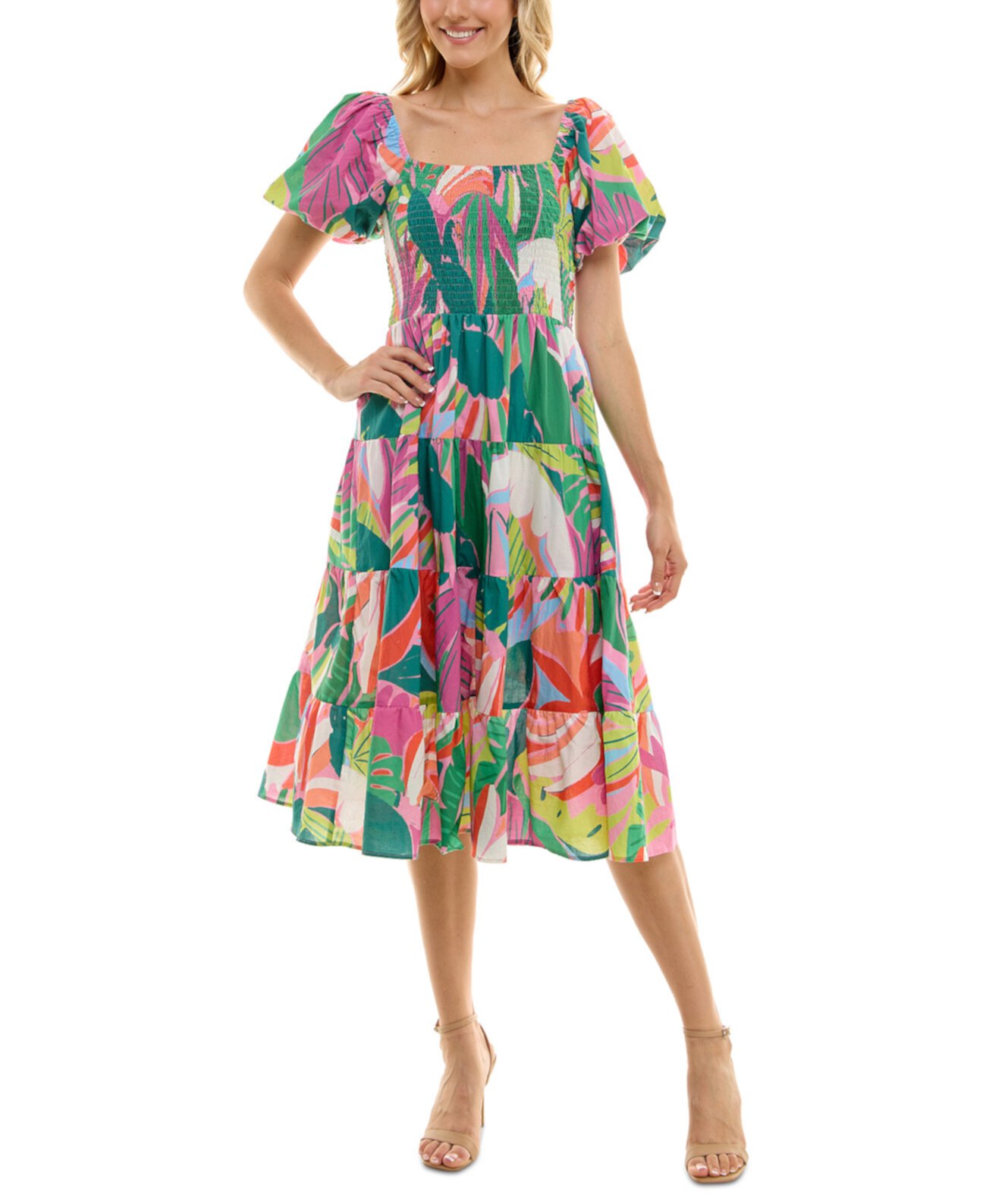 Многоярусное платье с пышными рукавами и принтом для юниоров Crystal Doll