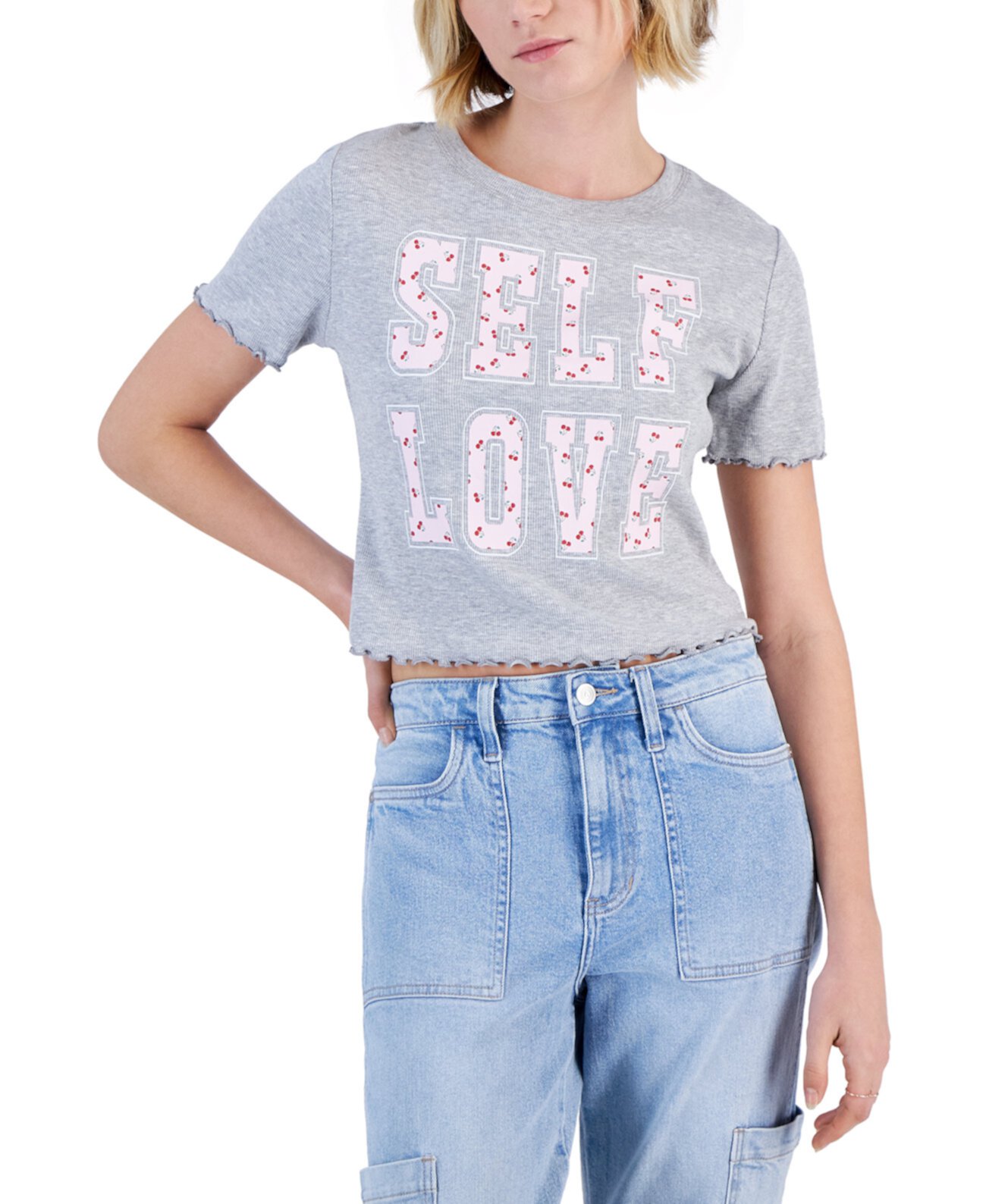 Укороченная футболка с салатовыми краями Juniors' Self Love Grayson Threads, The Label