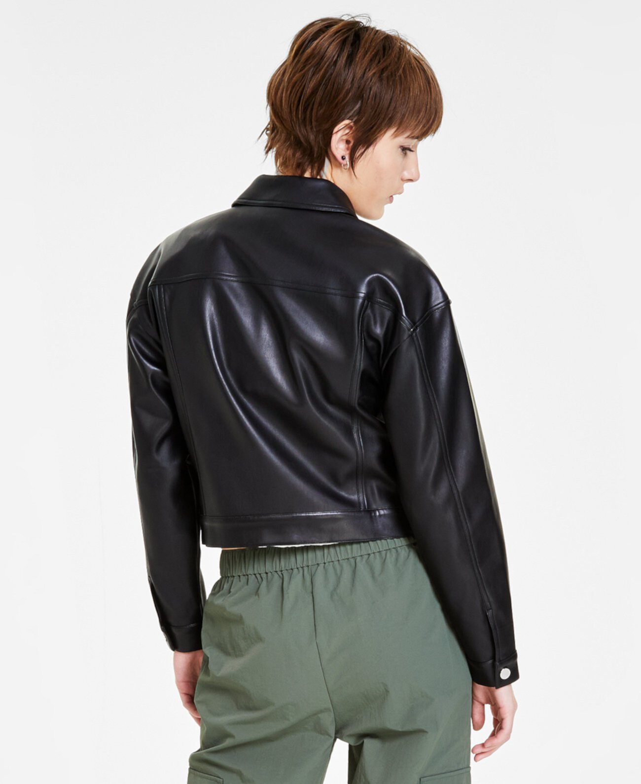 Укороченная куртка из искусственной кожи с длинными рукавами Petite, созданная для Macy's Bar III
