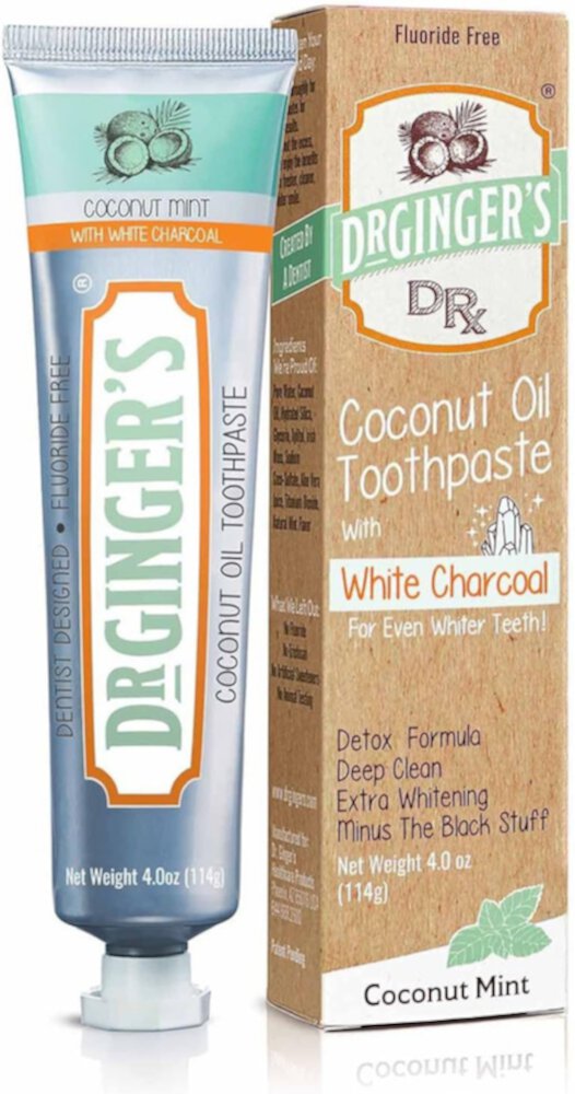 Зубная паста с кокосовым маслом и белым углем и кокосовой мятой — 4 унции Dr. Ginger's