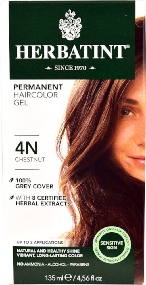 Перманентный гель-краска для волос 4N «Каштан» — 4,56 жидких унций Herbatint