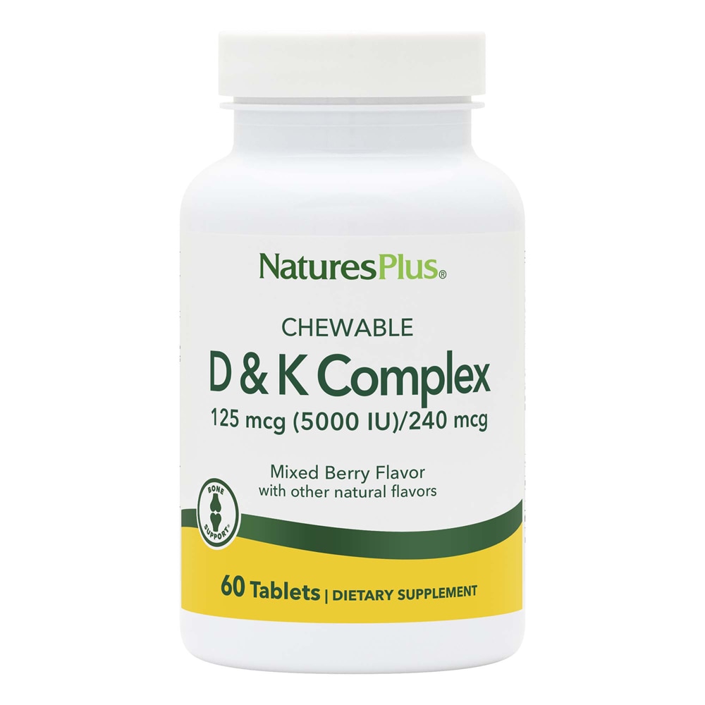 Витамин D & K Комплекс в жевательных таблетках со вкусом смешанных ягод - 5000МЕ D3 Plus 240 мкг K1 & 120 мкг K2 - 60 таблеток - NaturesPlus NaturesPlus