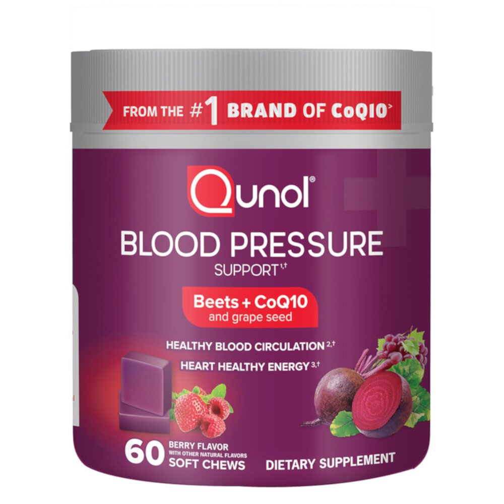 Blood Pressure Support Beets + CoQ10 Berry -- 60 Soft Chews (Мягкие жевательные конфеты) Qunol