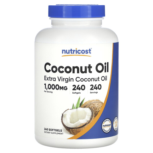 Кокосовое масло экстра-класса, 1000 мг, 240 капсул Nutricost