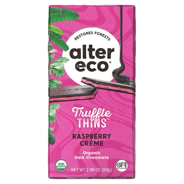 Truffle Thins, Organic Dark Chocolate Bar, Raspberry Crème, 2.96 oz (84 g) Alter Eco