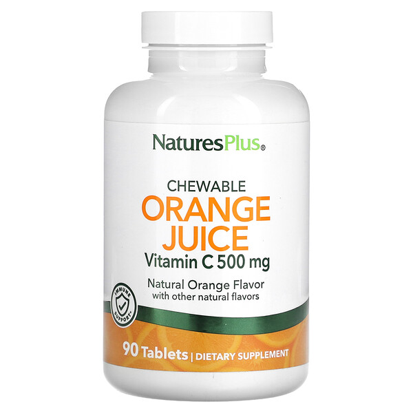 Жевательный апельсиновый сок, витамин С, натуральный апельсин, 500 мг, 90 таблеток NaturesPlus