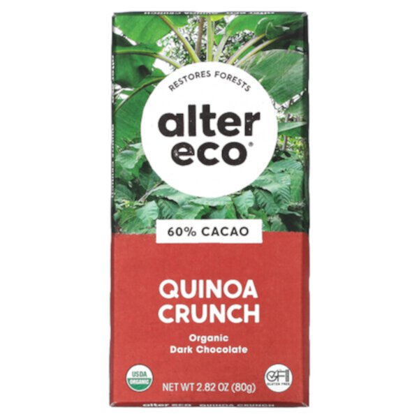 Organic Dark Chocolate Bar, Quinoa Crunch, 60% Cacao, 2.82 oz (80 g) Alter Eco