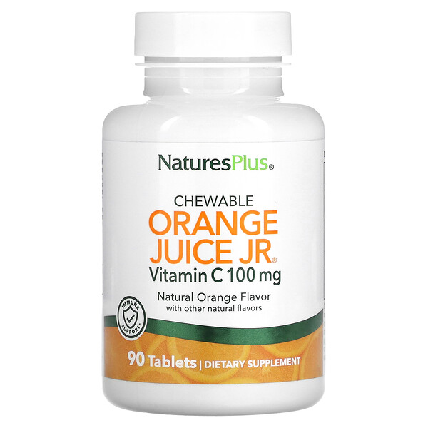 Жевательный апельсиновый сок Jr, витамин С, натуральный апельсин, 100 мг, 90 таблеток NaturesPlus