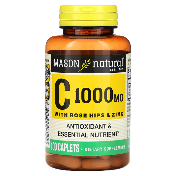 Витамин С с шиповником и цинком, 1000 мг, 100 капсул Mason Natural
