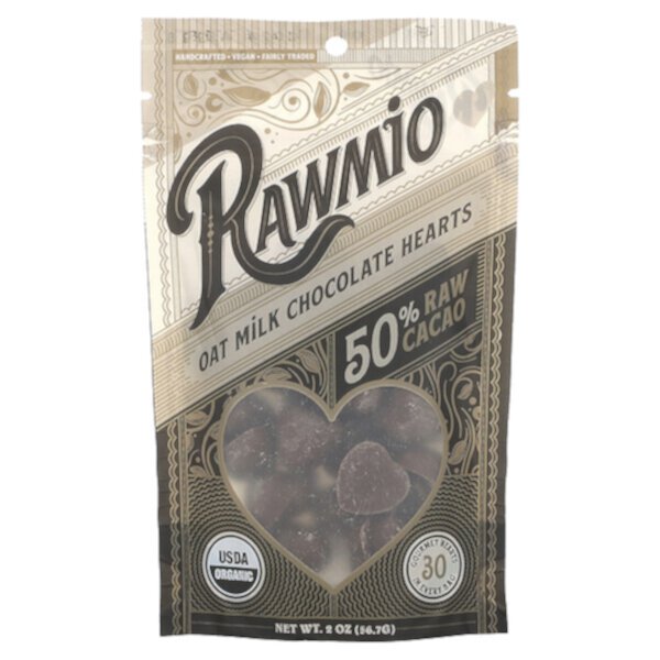 Овсяные сердечки из мягкого шоколада, 50 % сырого какао, 2 унции (56,7 г) Rawmio