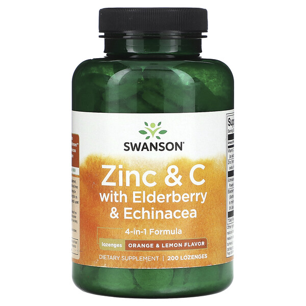 Zinc & C With Elderberry & Echinacea, Orange & Lemon, 200 Lozenges (Пастилки) Swanson