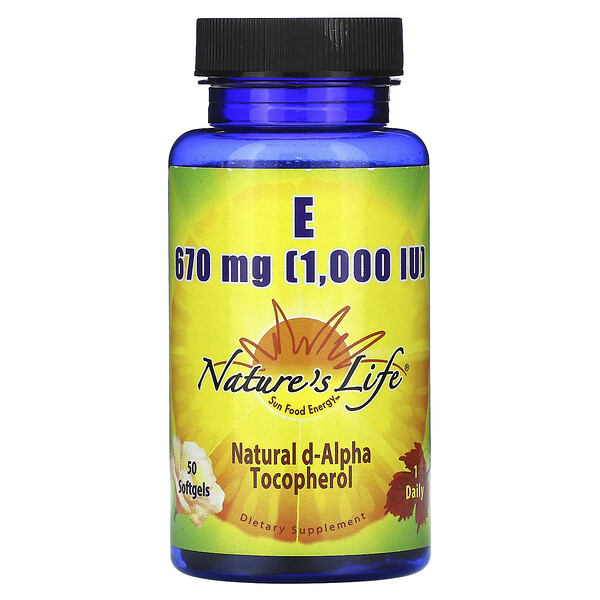 Витамин Е, 670 мг (1000 МЕ), 50 мягких таблеток Nature's Life
