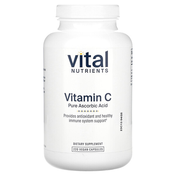Витамин С, чистая аскорбиновая кислота, 220 веганских капсул Vital Nutrients