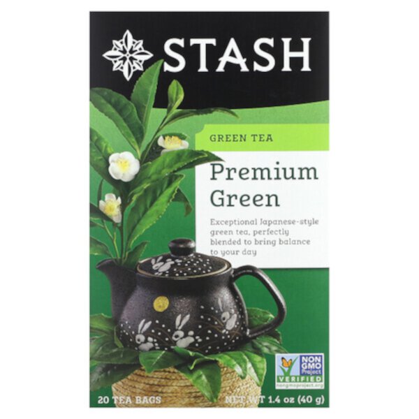 Green Tea, Зеленый чай премиум-класса, 20 чайных пакетиков, 1,4 унции (40 г) Stash