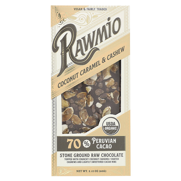 Stone Ground Raw Chocolate, Coconut Caramel & Cashew, 2.12 oz (60 g) Rawmio