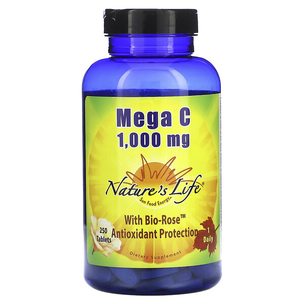 Mega C с био-розой, 1000 мг, 250 таблеток Nature's Life