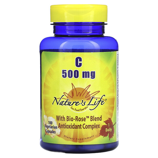 Витамин С, 500 мг, 100 вегетарианских капсул Nature's Life