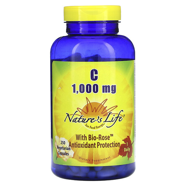 Витамин С с био-розой, 1000 мг, 250 вегетарианских капсул Nature's Life