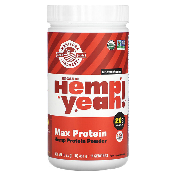Organic Hemp Yeah!, Max Protein Powder, без сахара, 1 фунт (454 г) Manitoba Harvest