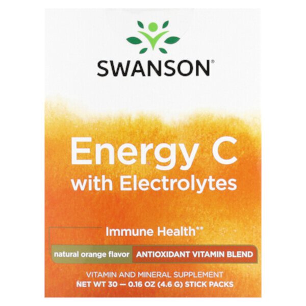 Energy C с электролитами, натуральный апельсин, 30 упаковок в стиках по 0,16 унции (4,6 г) каждый Swanson