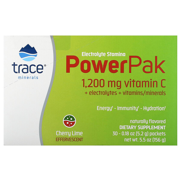 Электролит Stamina PowerPak, вишневый лайм, 30 пакетов по 0,18 унции (5,2 г) каждый Trace Minerals Research