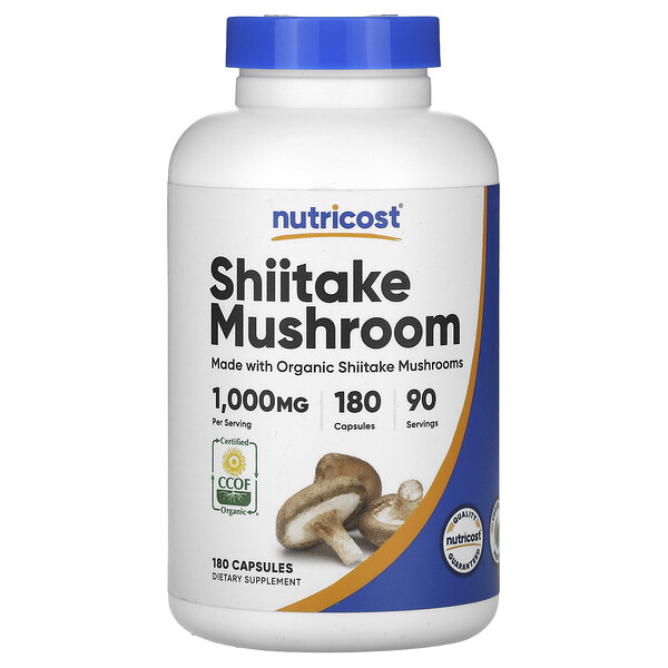 Shiitake Mushroom, 1,000 mg, 180 Capsules (Капсулы) (500 mg per Capsule) Nutricost