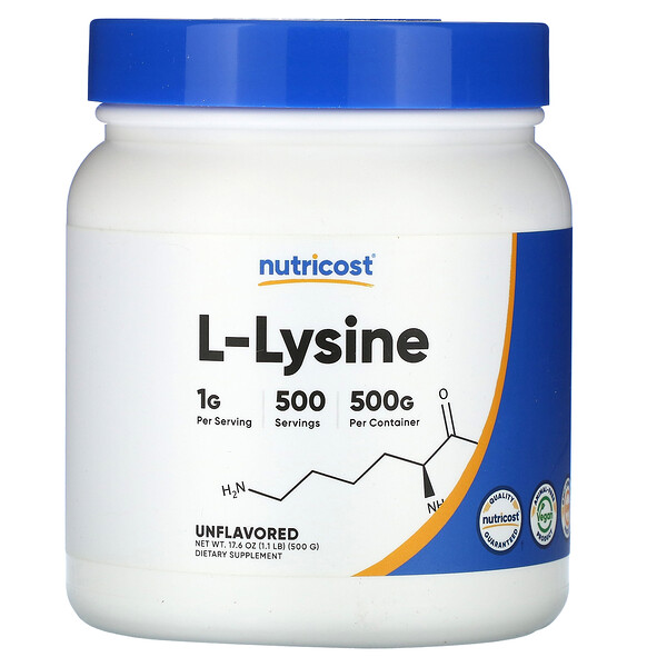 L-лизин, без вкуса, 17,6 унций (500 г) Nutricost