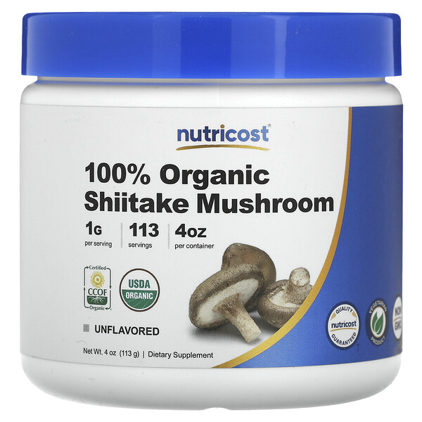 100% Organic Shiitake Mushroom, Unflavored (Без вкуса), 4 oz (Унции) (113 g) Nutricost